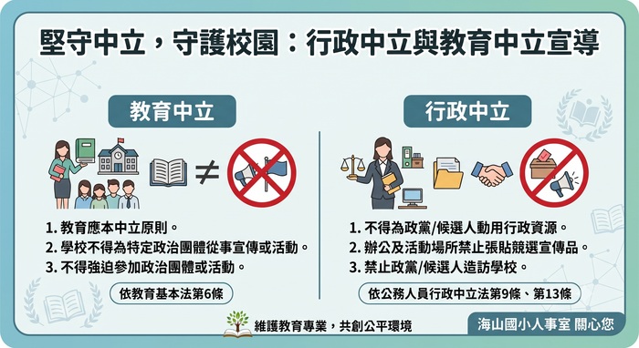 海山國小行政中立及教育中立宣導海報